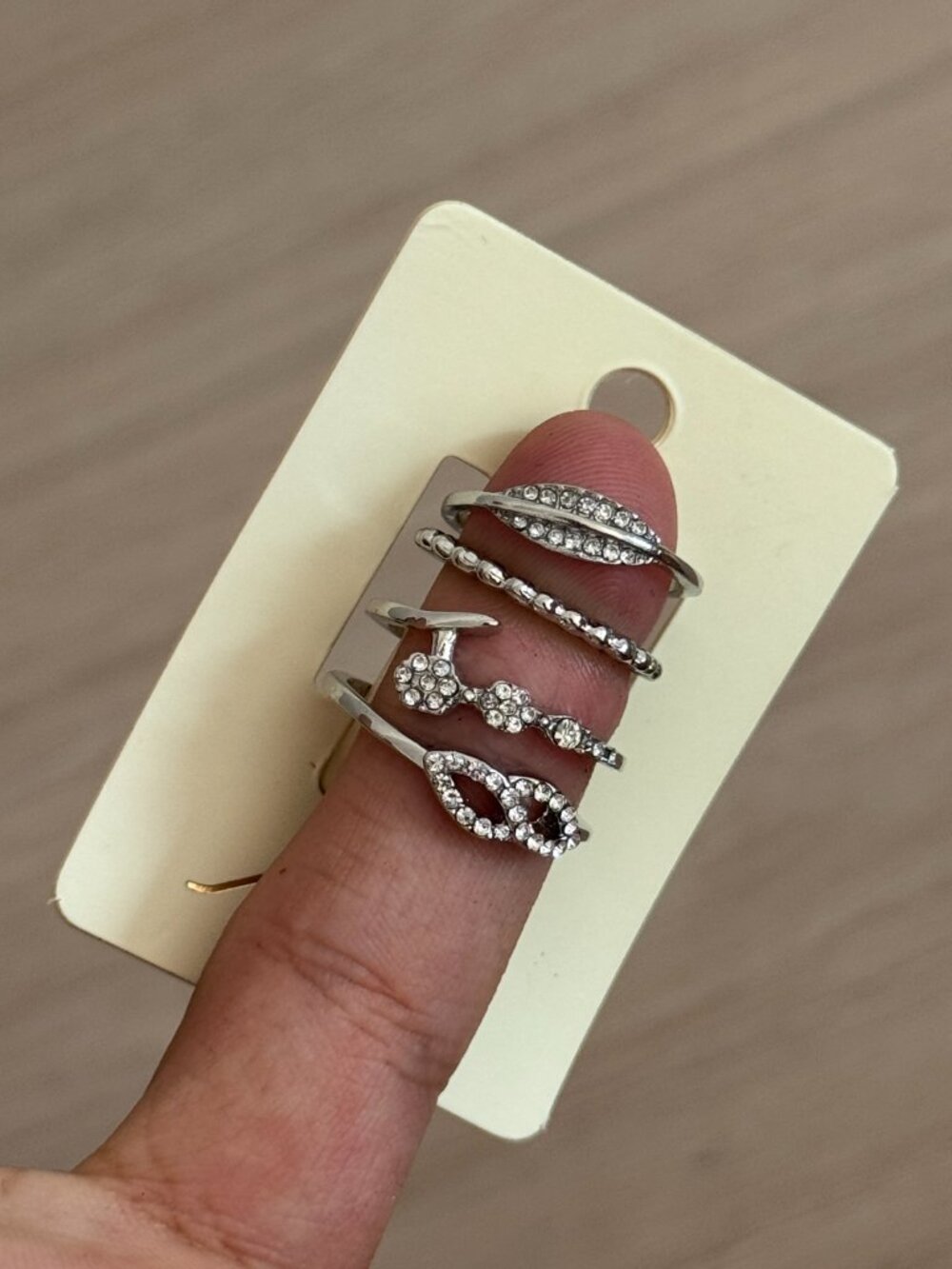 Silver Textured Stacking Rings Band Set - Picture 3 of 4